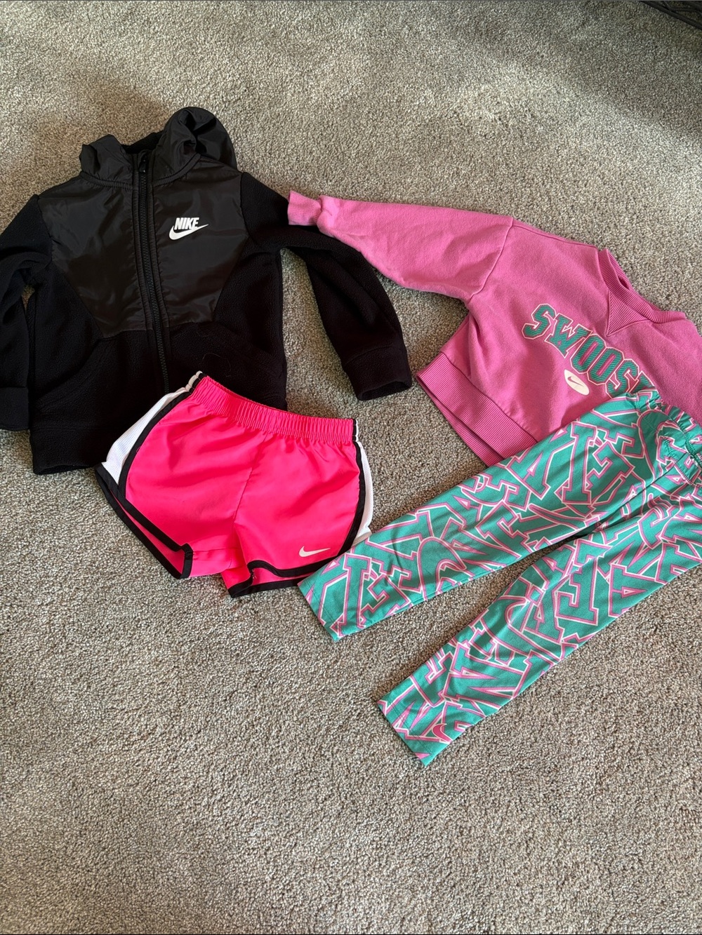 Nike Kids Black Hoodie with Hot Pink Shorts & Teal Patterned Leggings